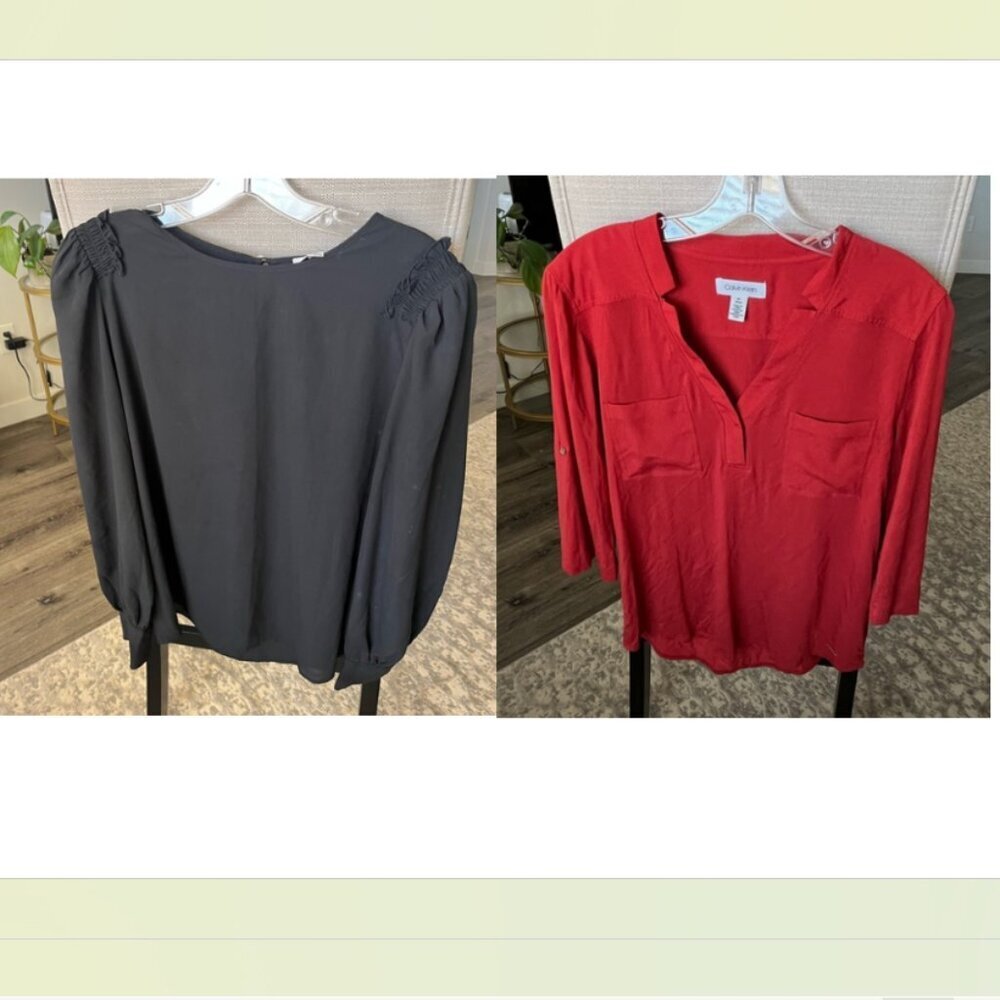 Lot Bundle of Calvin Klein Business Causal Blouses in EUC, Red & Black, M